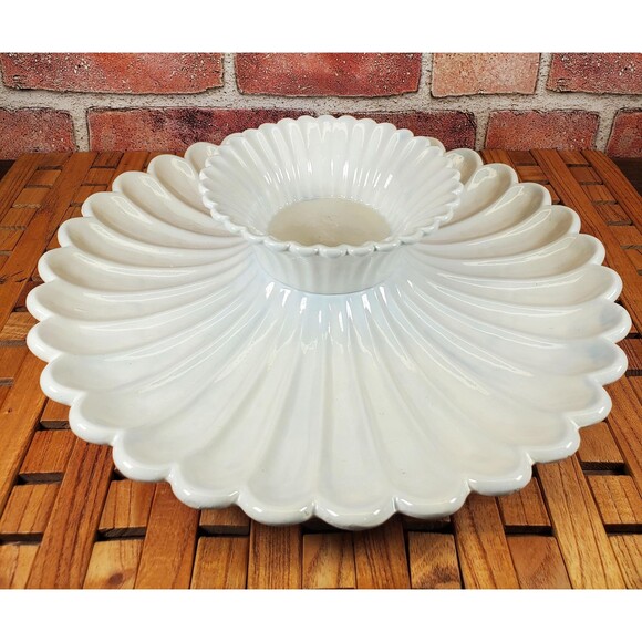 Exquisite White Porcelain Flower Petal Crudités Platter – Elegant Entertaining - Picture 1 of 9